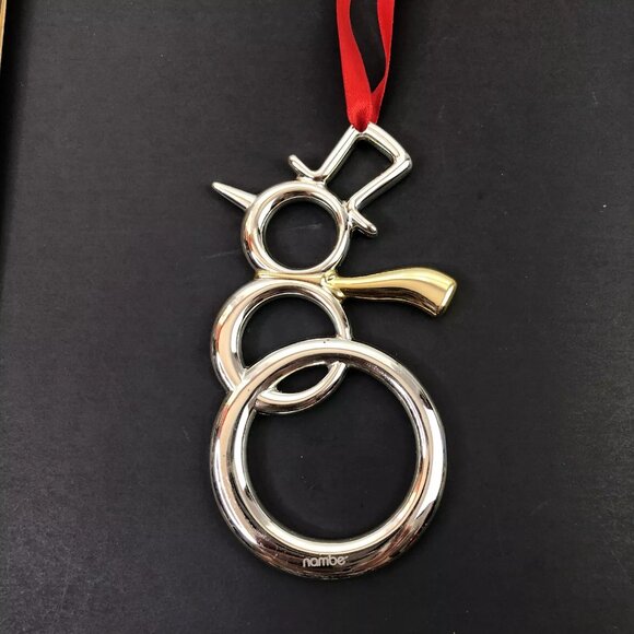 Nambe Brass Christmas Ornament Silver Plated Snowman Golden Scarf Modernist Gift - Picture 2 of 4